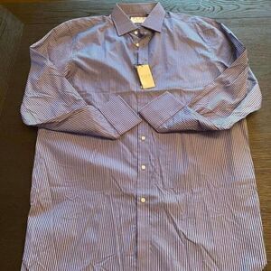 THOMAS PINK Navy Blue Button Down Longsleeve CF Beckman Striped 17.5